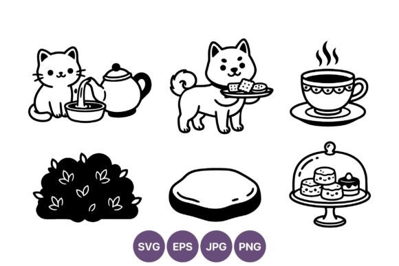 Cat Dog Tea Set Line Art Review