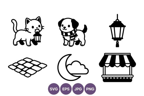 Cat Lantern Dog Scarf Moon Vector Icons Review