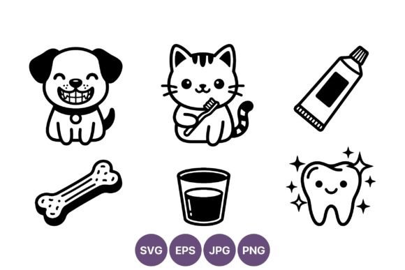 Cute Dog and Cat Dental Care Icons