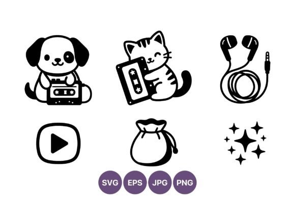 Cute Dog Cat Cassette Music Icons Review