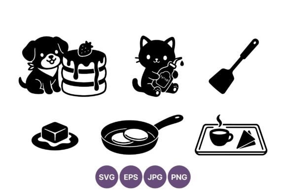 Cute Dog Pancakes Cat Syrup Vector Review