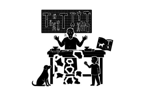 Silhouette of a Man and Boy with Dog